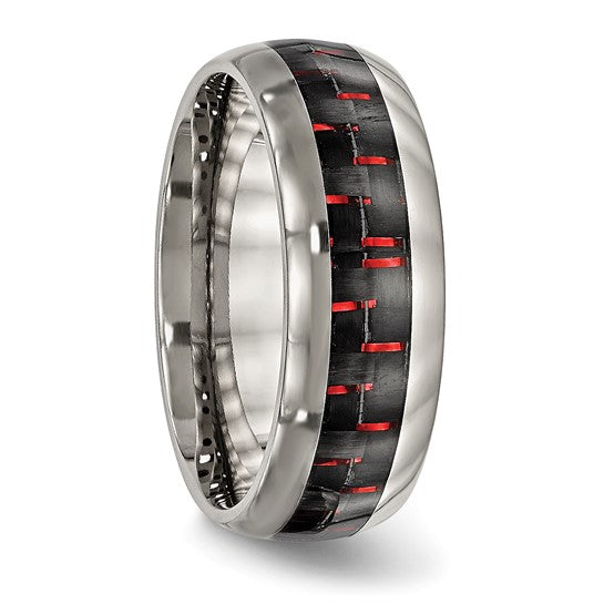 DS - Titanium Polished with Black and Red Carbon Fiber Inlay 8mm Band