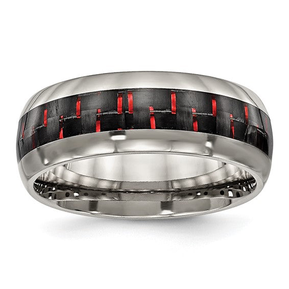 DS - Titanium Polished with Black and Red Carbon Fiber Inlay 8mm Band