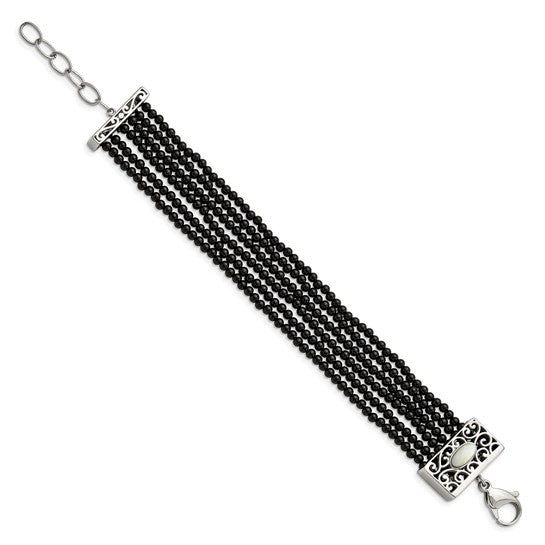 Jamy Jewelry - DS - Stainless Steel Polished MOP/Black Onyx with 1.5in ext. Bracelet