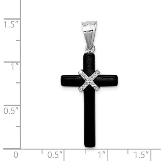 Jamy Jewelry - DS - Sterling Silver Rhodium-plated Genuine Onyx Cross Pendant